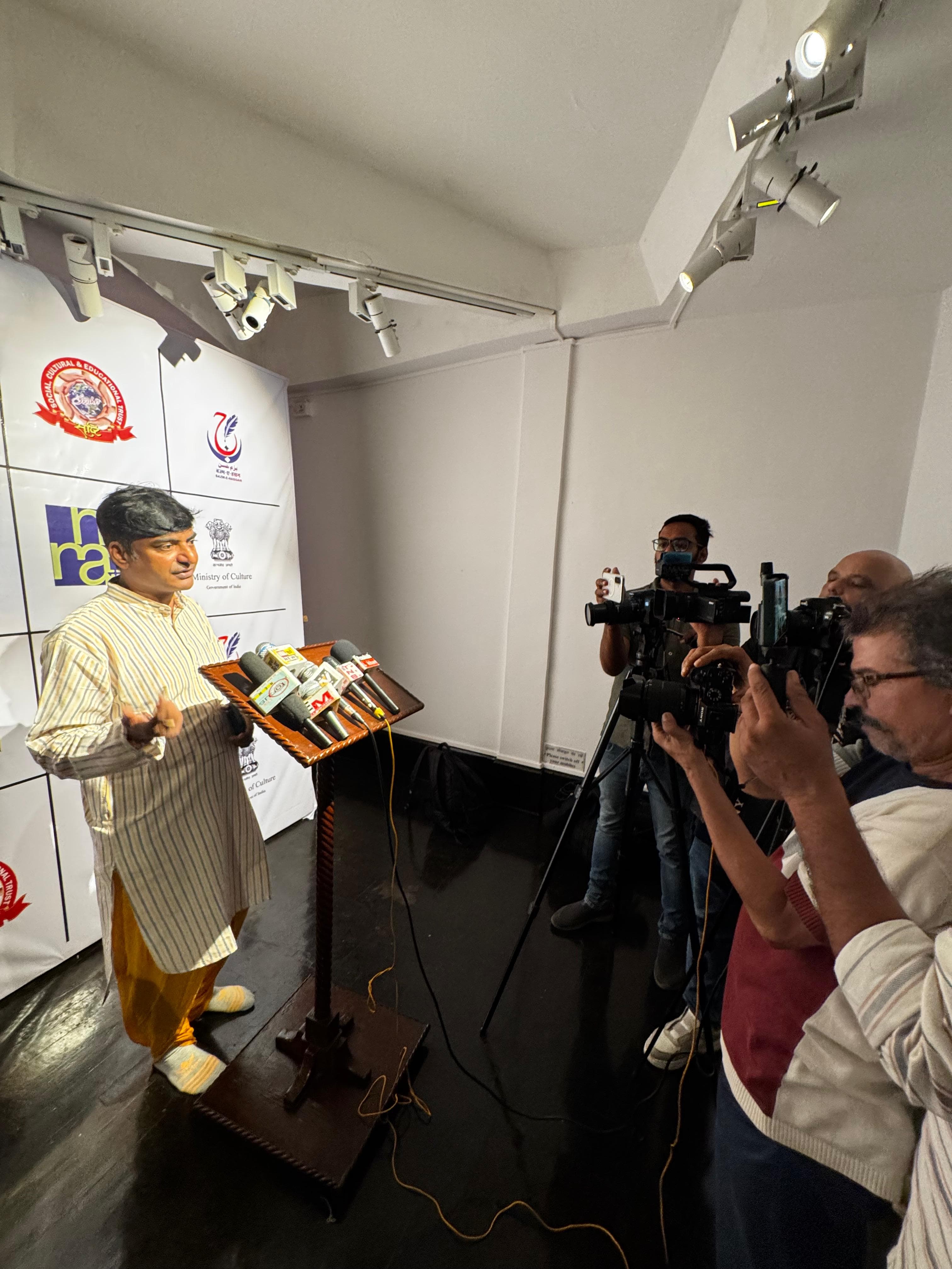Bipin Gupta addressing media at a press conference